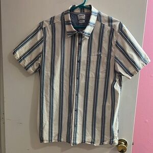 Hurley Blue and White Vertical Stripe Short Sleeve Button-Down Shirt